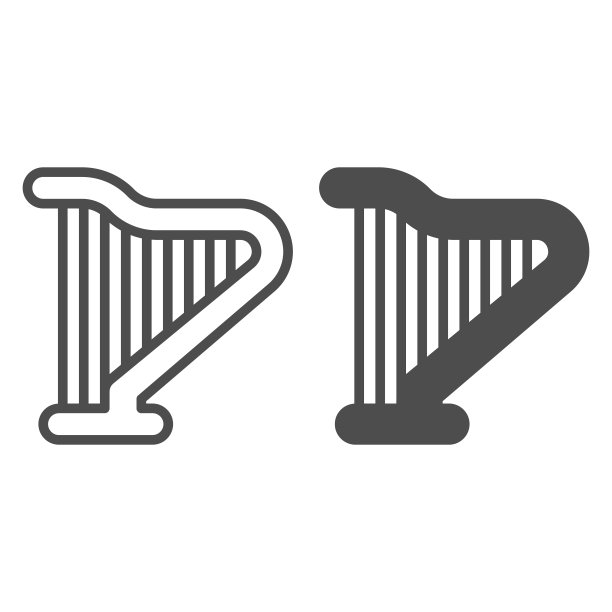 里拉琴线条和实体图标。白色背景上的竖琴轮廓样式象形图。为移动概念和网页设计准备的圣帕特里克节和音乐。矢量图形。图片下载