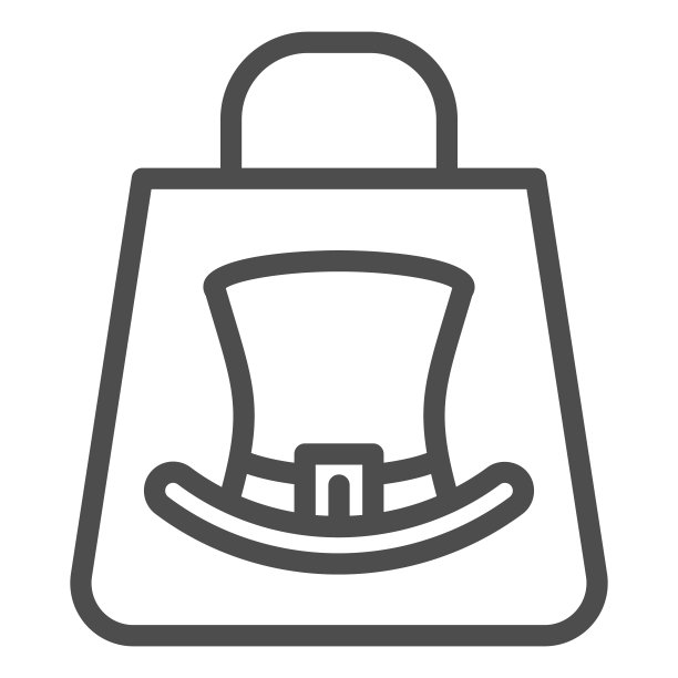 购物袋与小精灵帽子符号线图标。大礼帽包装上的轮廓风格的象形图上的白色背景。圣帕特里克节礼物的移动概念和网页设计。矢量图形。图片下载