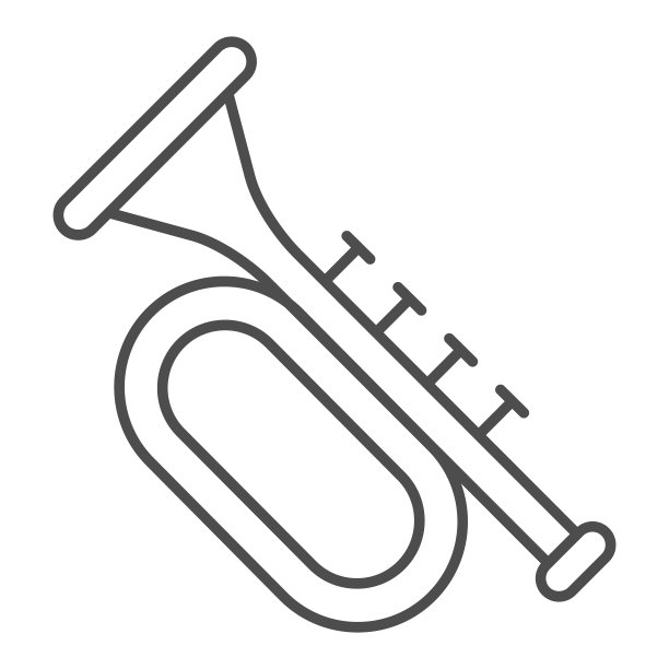 喇叭细线图标。一种铜管乐器，白色背景上呈喇叭形轮廓。Patrick day和音乐标志的移动概念和网页设计。矢量图形。图片下载