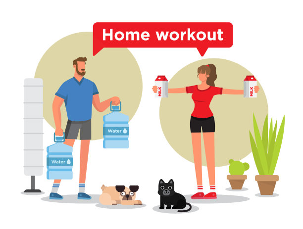 男人和女人在家里锻炼。图片下载