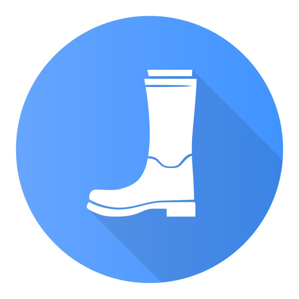 女式长筒雨靴蓝色扁平设计长影字形图标。秋天橡靴，春天雨季。男女皆宜的鞋类设计。惠灵顿，现代舒适的鞋子。向量轮廓图图片下载