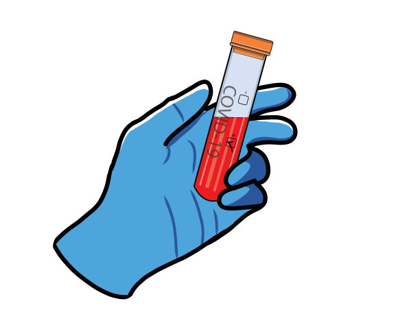戴蓝色手套的手部带菌者冠状病毒血液试管检测结果阳性图片下载