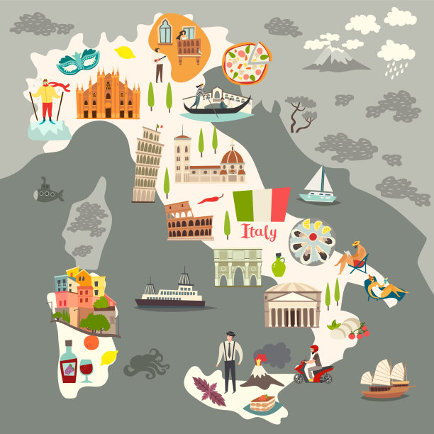 意大利地图矢量。彩色意大利地图图片下载