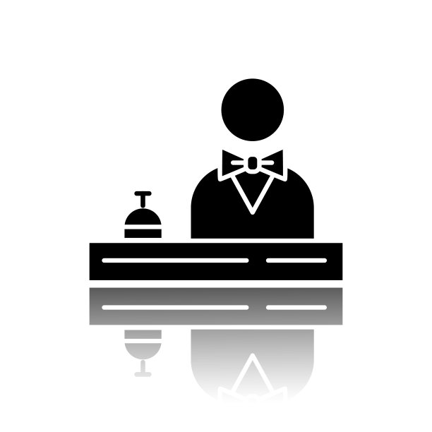 酒店前台投影黑色字形图标。礼宾服务。经理，管家，经理穿西装。客人会议,登记。汽车旅馆大堂接待员。向量孤立的插图图片下载