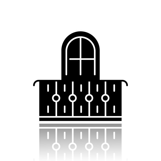 阳台投影黑色象形图标。室内元素，复古设计。公寓阳台，带栅栏的欧式露台。建筑建筑外部部分。向量孤立的插图图片下载