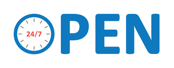 以24小时7小时的营业时间，矢量。平的颜色。图片下载