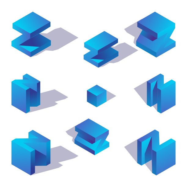 等距蓝色英文字母Z与阴影绘制充满活力的梯度图片下载