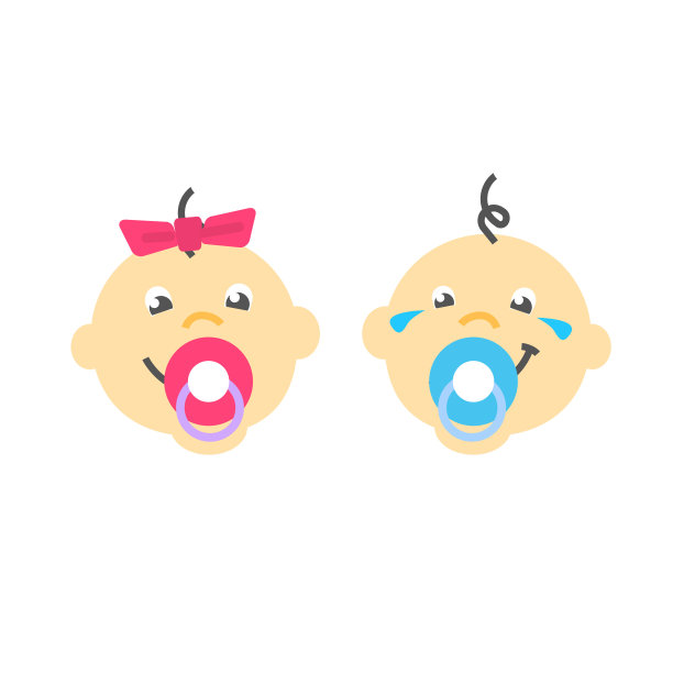 婴儿婴儿的脸吮吸奶嘴矢量平面图标设计或可爱的快乐的孩子男孩和女孩头卡通插图孤立的符号在白色的背景剪贴画图片下载