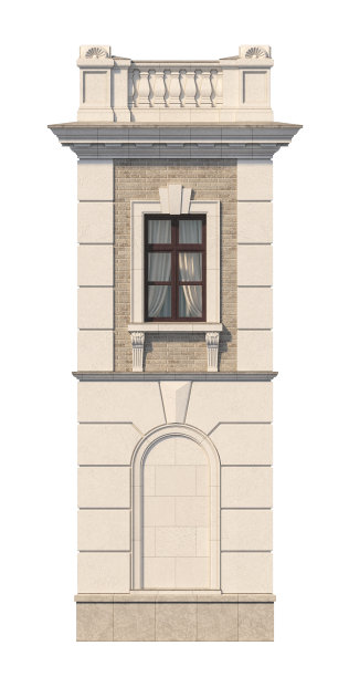 一个两层的经典房子的正面。三维渲染图片下载