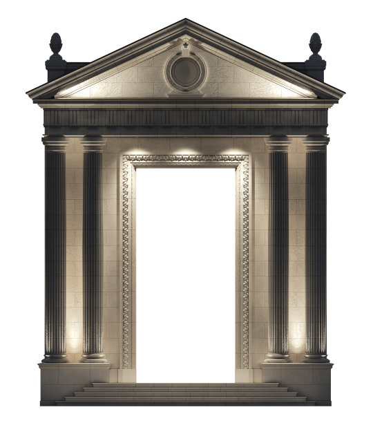 白色背景上的门廊。建筑元素的经典建筑立面。三维渲染图片下载