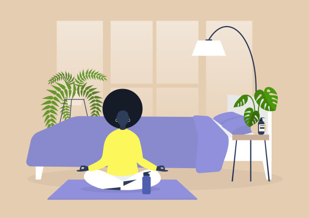 年轻黑人女性在家里练习瑜伽和冥想，正念，现代千禧生活方式图片下载