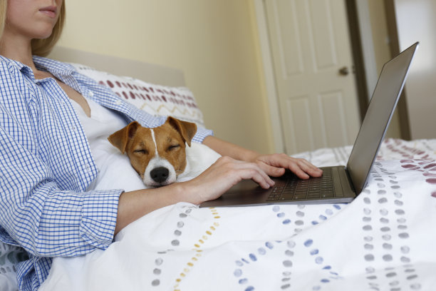 女性在隔离期间在家远程工作的概念形象。图片下载