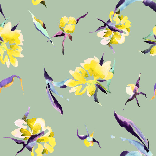 水彩无缝植物图案制作的稀疏牡丹芽图片下载