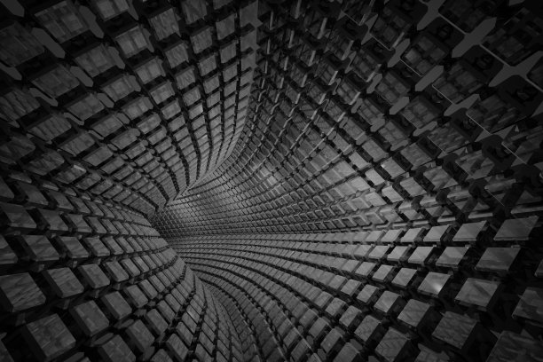 抽象几何黑色背景与转弯隧道。三维渲染图片下载