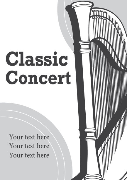 海报或传单设计与踏板竖琴插图。向量。图片下载