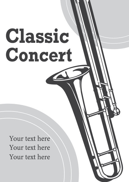 海报或传单设计与长号插图。向量。图片下载