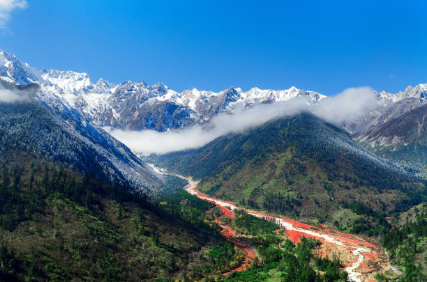 中国四川省康定雪山峡谷红石滩图片下载
