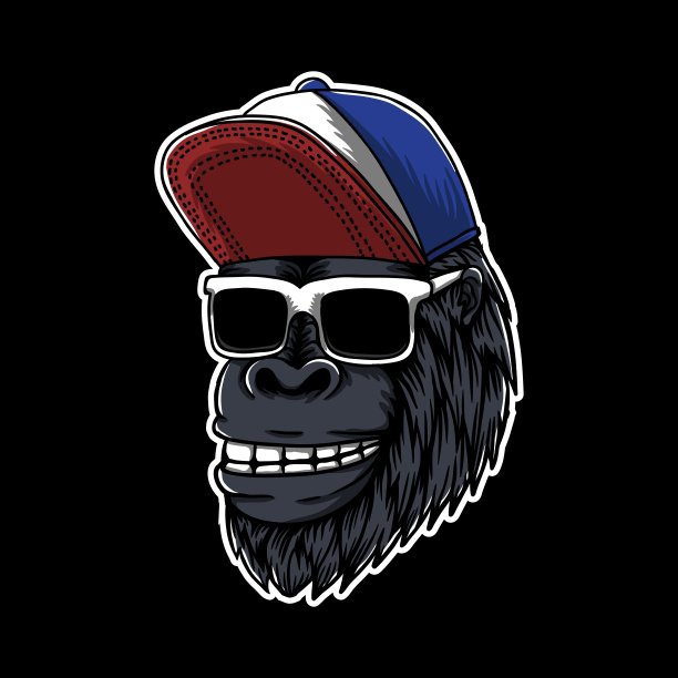 大猩猩头眼镜矢量插图图片下载