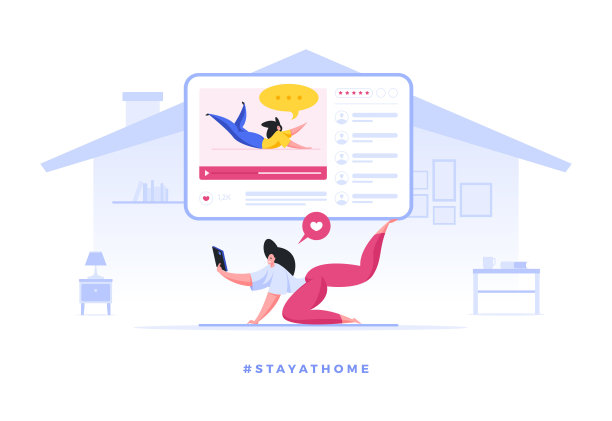 在网上辅导下练瑜伽的女人被隔离在家图片下载