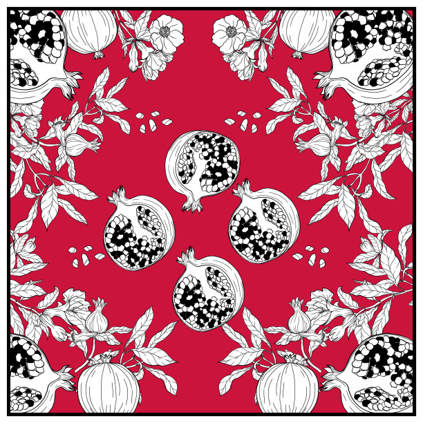 石榴枝丝巾，绣满花果。卡片，印花手帕，手帕设计，餐巾，婚礼请柬，生日，织物，健康食品，剪贴簿。准备好打印图片下载