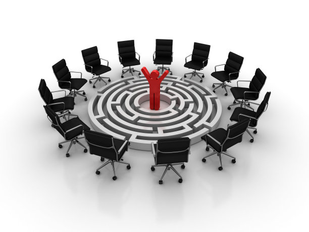 椅子团队与迷宫和象形人像- 3D渲染图片下载