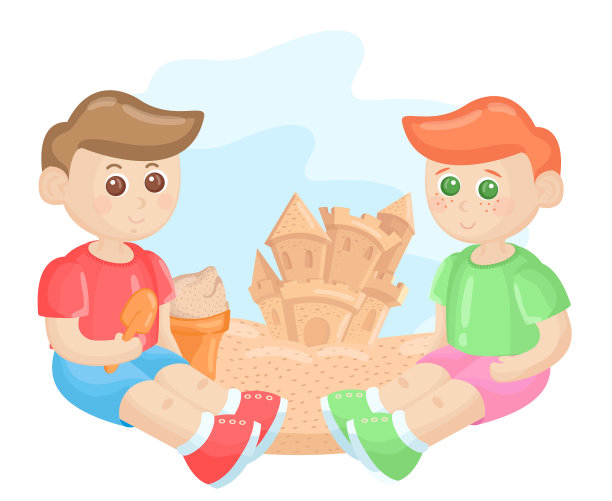 两个小男孩在沙坑里上幼儿园。图片下载