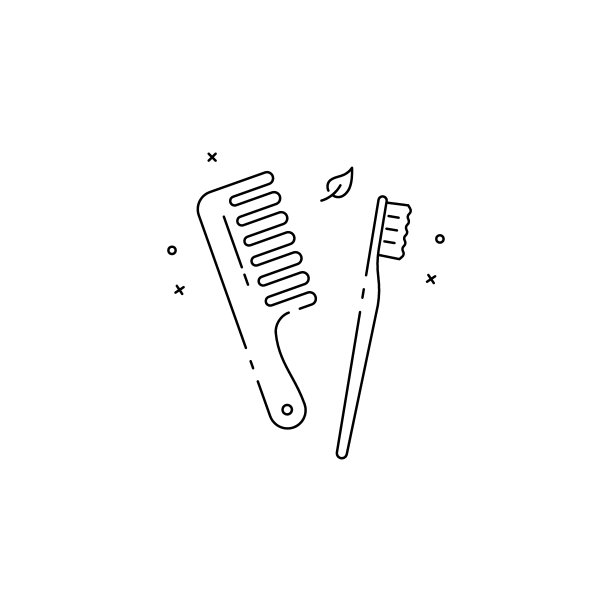 自然浴室配件线性图标-木梳子，竹牙刷。图片下载