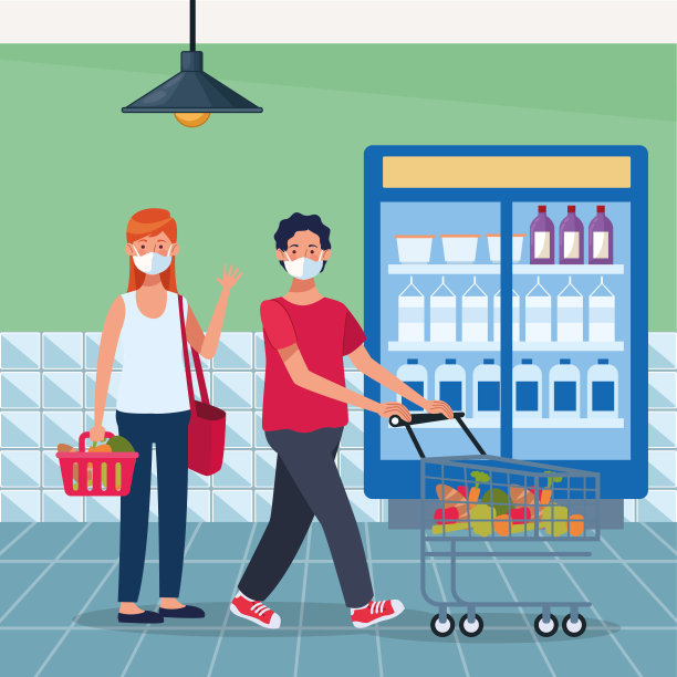 带口罩在超市购物的夫妇图片下载