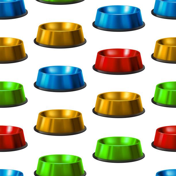 逼真详细的3d宠物喂养碗无缝模式背景。向量图片下载
