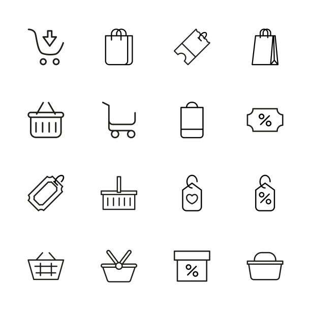 简单的一套杂货店现代细线图标。图片下载