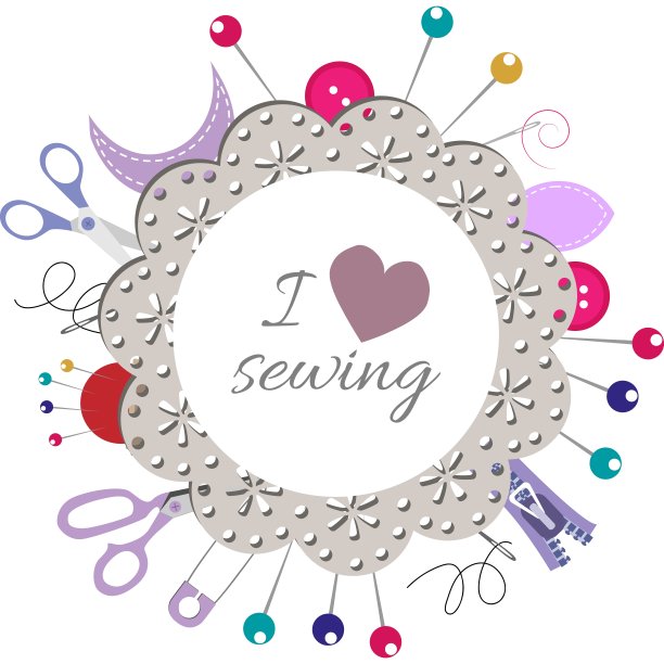 矢量插图一个圆形框架的对象和材料的课程，缝纫，刺绣。图片下载