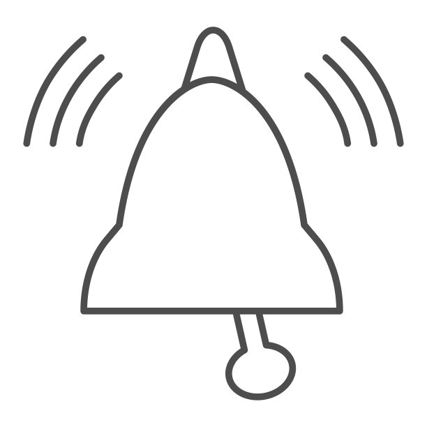 门铃响细线图标。消防队报警白色背景上的轮廓样式象形图。用于移动概念和网页设计的消防员信号。矢量图形。图片下载