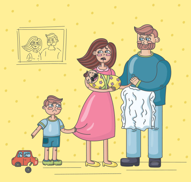 不幸的家庭。丈夫，孩子和疲惫的妻子图片下载