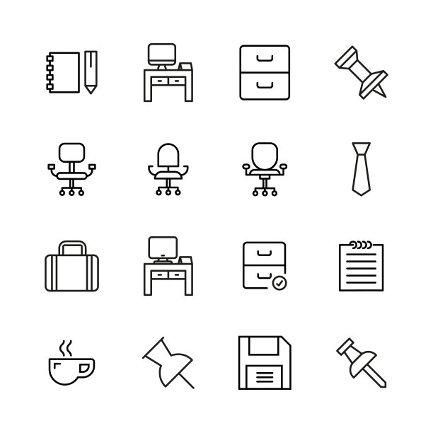 一组办公室相关的矢量线图标图片下载