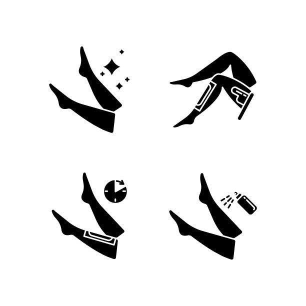 腿部蜡雕图标集。小腿脱毛采用自然冷、热打蜡工艺。女性身体脱毛步骤。专业家居美容。轮廓符号。向量孤立的插图图片下载