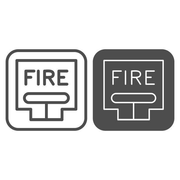 紧急消防杆线和固体图标。消防报警拉站轮廓式象形图上的白色背景。消防呼叫点按钮的移动概念和网页设计。矢量图形。图片下载