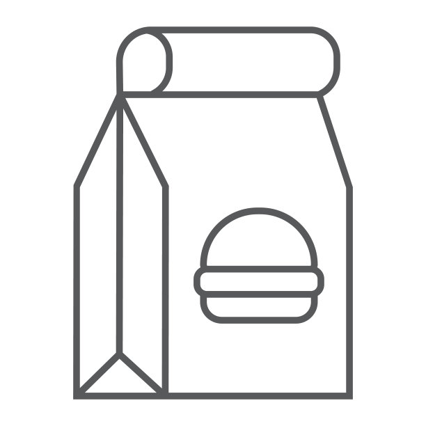 快餐纸包装上的细线图标，服务和食品，食品点菜标志，矢量图形，白色背景上的线性图案，eps 10。图片下载