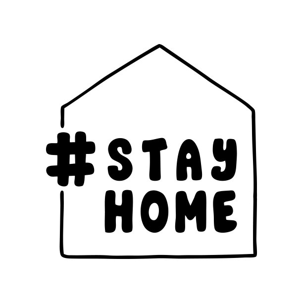 防新冠肺炎可爱手绘贴纸、新冠肺炎检疫插画。字母短语-待在家里。图片下载