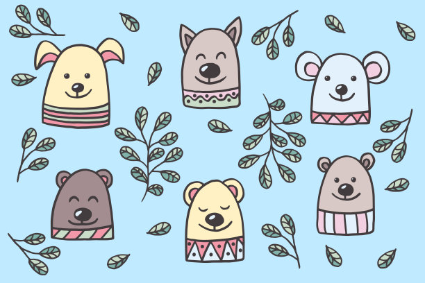 矢量手绘有趣可爱的动物，斯堪的纳维亚风格图片下载