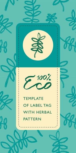 花卉图案的有机食品横幅和标签标签设计与手绘绿色图标。图片下载