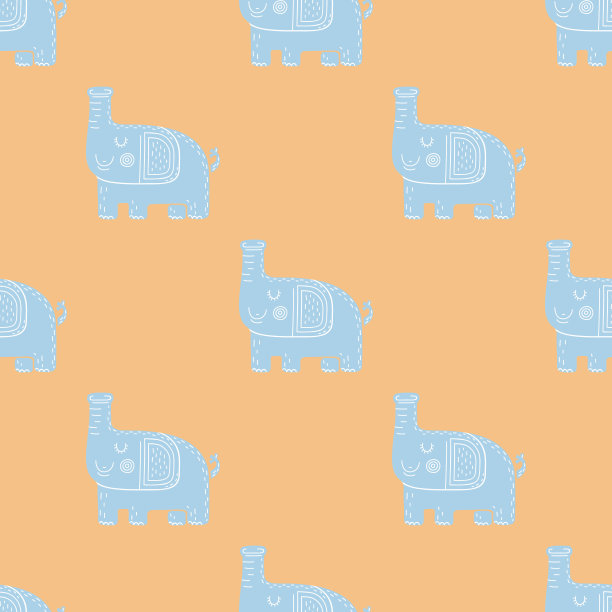 可爱的幼稚无缝矢量图案与大象。图片下载