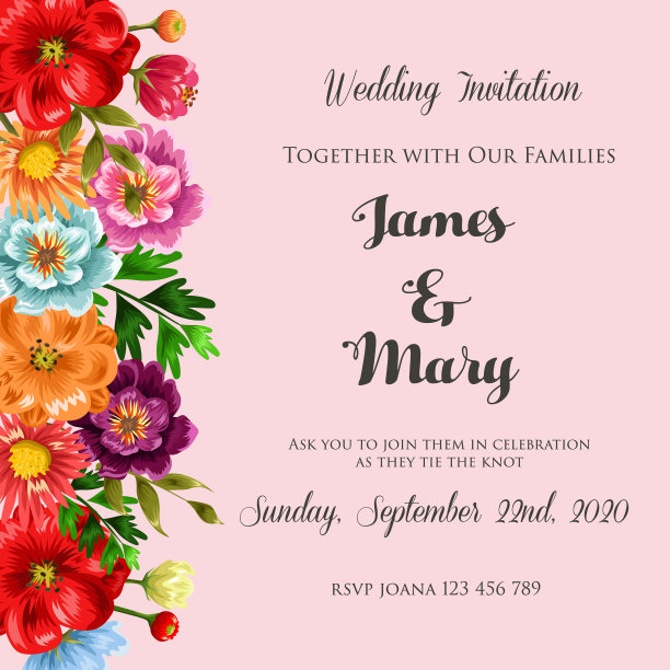 邀请婚礼彩色复古花图片下载