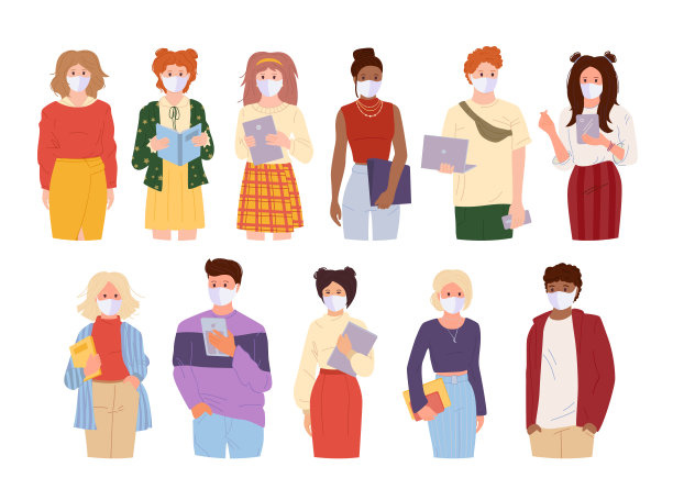 年轻人的面具晕平风格矢量图片下载