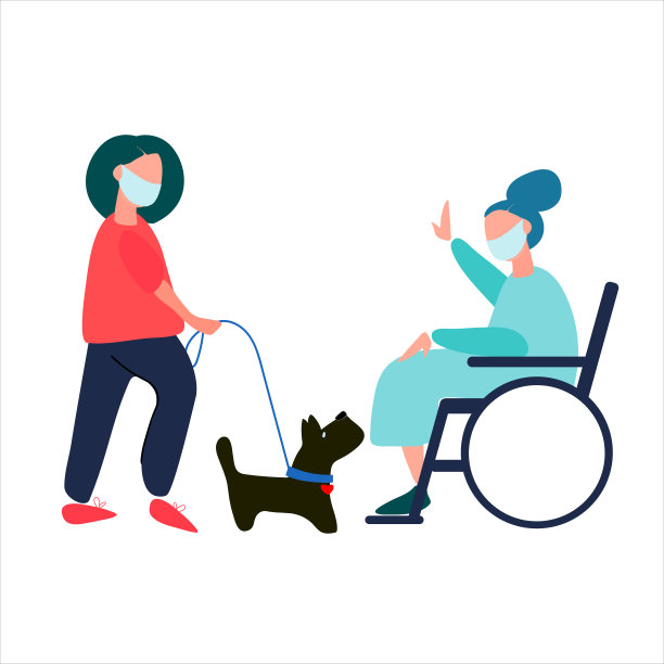 志愿者帮助老妇人遛狗。冠状病毒隔离期间的社会工作概念图片下载