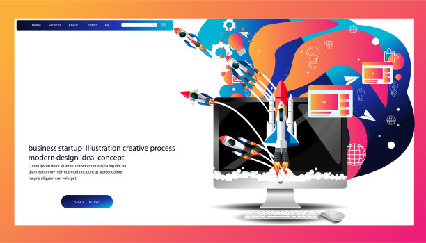 计算机和火箭企业启动插图创意过程现代设计理念概念向量信息图模板。图片下载