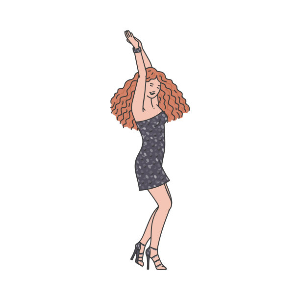 舞蹈年轻性感的女孩人物在素描风格，矢量插图孤立。图片下载