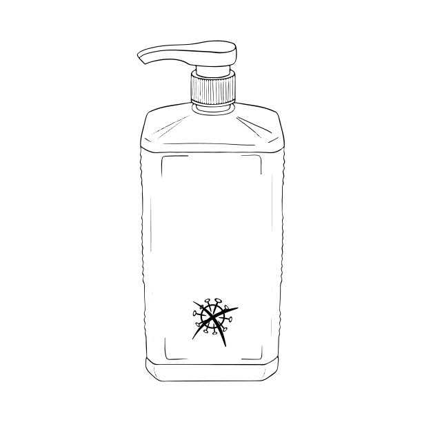 模板皮肤医用消毒手。个人卫生产品。消毒剂可用于消毒、保护冠状病毒细菌。矢量孤立的平面涂鸦现实的黑色轮廓白色背景图标图片下载
