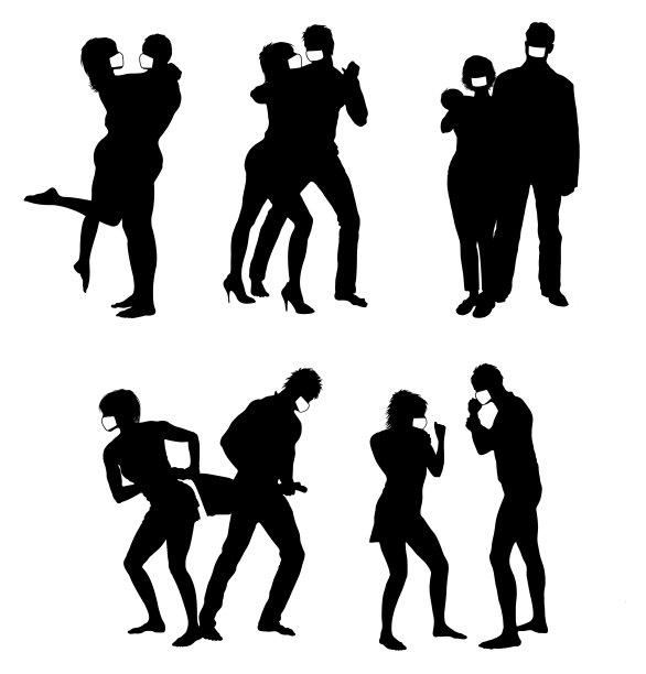 矢量剪影的夫妇戴面具。生活的步骤图片下载