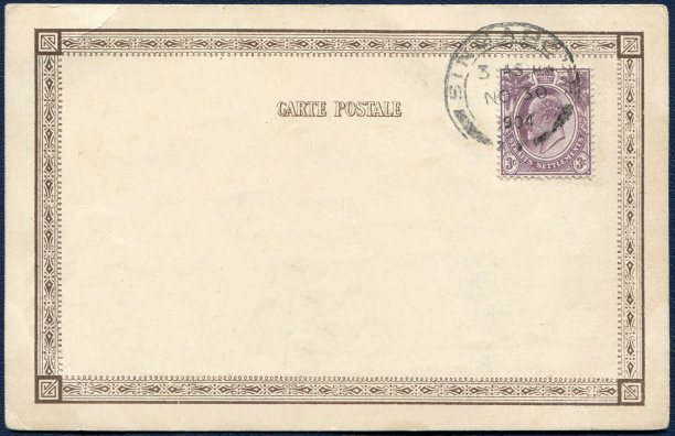 20世纪初从新加坡寄来的老式明信片，对于任何历史明信片通信的使用都是一个非常好的背景。图片下载