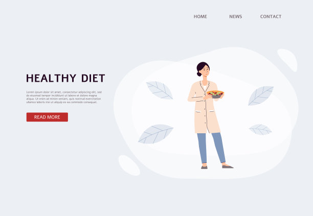 健康饮食旗帜与饮食学家卡通人物，平面矢量插图。图片下载